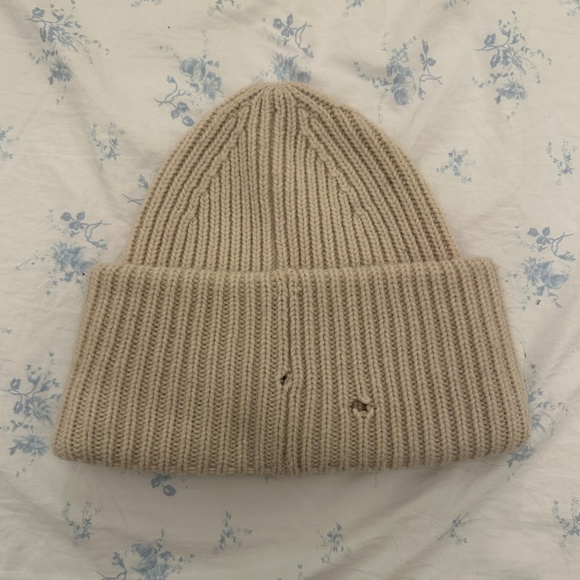 acne studios small face logo beanie cream color - Oatmeal melange lightly worn, - Picture 3 of 3